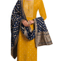 DRAVINAM Trends Women's Coral Silk Weaving Jacquard Unstitched Pakistani Salwar Suit Dress Material with Pure Coral Silk Weaving Jacquard Dupatta (Yellow)