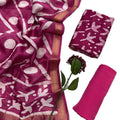 Women's Elegant Magenta Maheshwari Block Abstract Batik Printed Unstitched Salwar Suit Dress Material with Shantoon Bottom & Zari Border Dupatta