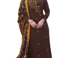 DRAVINAM Trends Women's embroidered winter wear pure pashmina wool palazzo/salwar/sharara dress material with pure pashmina shawl dupatta (Dark Brown)