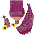 Women's Unstitched Dress Material | Chanderi Top & Dupatta with Zari Border, Cotton Bottom | Maroon Print Salwar Suit Piece