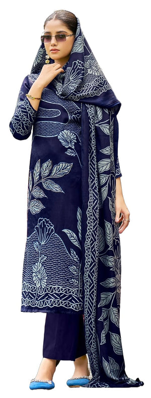 DRAVINAM Trends Women's Winter Wear Kashmiri Kani Printed Warm Salwar Kameez Dress Material with Swaroski Work and Twill Pashmina Printed Shawl Dupatta
