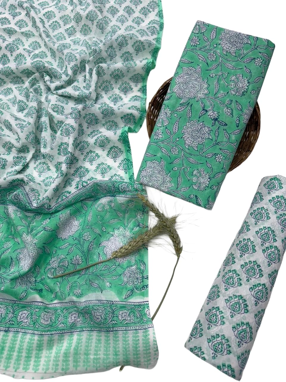 DRAVINAM Trends Hand Block Print Jaipuri Cambric Unstitched Cotton Suit Dress Material for Women with Mulmul Cotton Hand Printed Dupatta