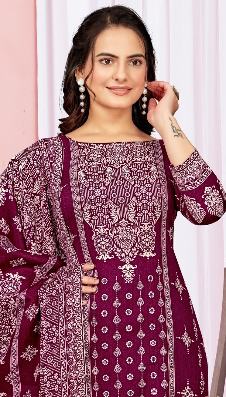 DRAVINAM Trends Women's Unstitched Winter Wear Digital Printed Heavy Woolen Pashmina Salwar Suit Dress Material with Printed Shawl Dupatta