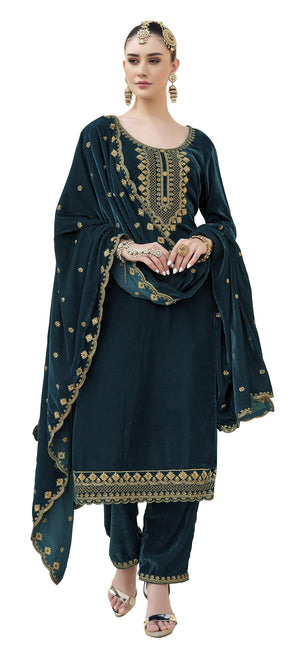 DRAVINAM Trends Women's Unstitched Premium Velvet Embroidered Salwar Suit Dress Material With Dupatta and Unstitch Bottoms