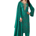 DRAVINAM Trends Women's Winter Wear Unstitched Digital Kashmiri Paisley Printed Heavy Neck Embroidered Pashmina Salwar Suit Dress Material with Khatli Work Foil touchup and Pashmina Shawl