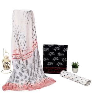 DRAVINAM Trends Hand Block Print Cambric Cotton Unstitched Salwar Suit Set for Women with Pure Chiffon Hand Printed Dupatta