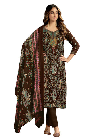 DRAVINAM Trends Women's Unstitched Kashmiri Print Woollen Pashmina Salwar Suit Dress Material with Pashmina Printed Shawl Dupatta (Free Size) (Grey)