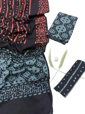 DRAVINAM Trends Hand Block Print Sanganeri Cambric Unstitched Cotton Suit Dress Material for Women with Mulmul Cotton Hand Printed Dupatta