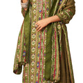 DRAVINAM Trends Women's Unstitched Lace Patti work Dobby Print Pashmina Salwar Suit Dress Material with wool Printed Shawl Dupatta (Free Size_Green)