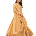 DRAVINAM Trends Women's Heavy Dola silk Embroidered and Hand Work Floor length Unstitched Gown Suit Material with Heavy Net Embroidered and Hand work Dupatta (Free size_Peach Orange)