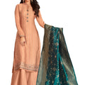 DRAVINAM Trends Women's Heavy Modal Satin Silk Style Pakistani Embroidered Salwar Suit Dress Material with Double Zari Jacquard Silk Banarasi Dupatta (Bawa)