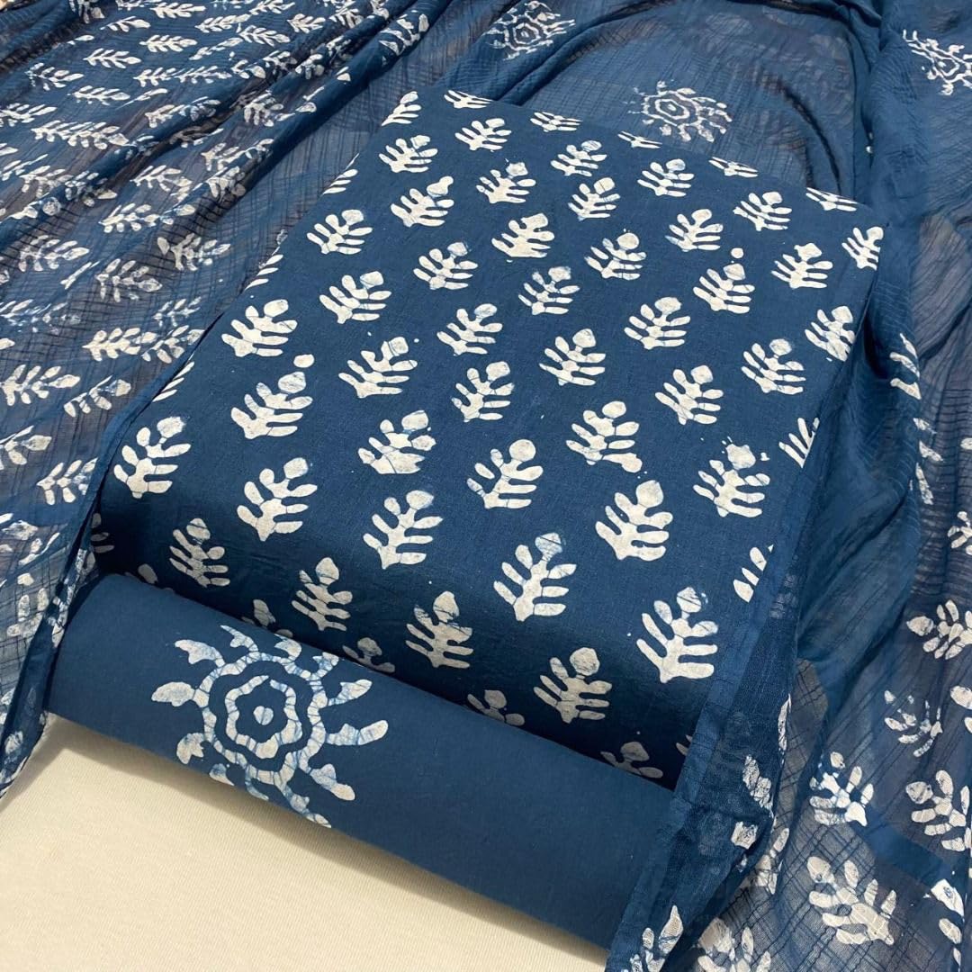 DRAVINAM Trends Unstitched Jaipuri Handmade Wax Batik Print Soft Cotton Dress Material with Dupatta