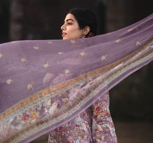 DRAVINAM Trends Unstitched Digital Printed Pure Cotton Embroidered Suit Set with Pure Bember Dupatta