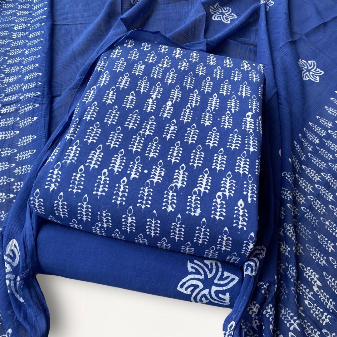 DRAVINAM Trends Unstitched Jaipuri Handmade Wax Batik Print Soft Cotton Dress Material with Dupatta