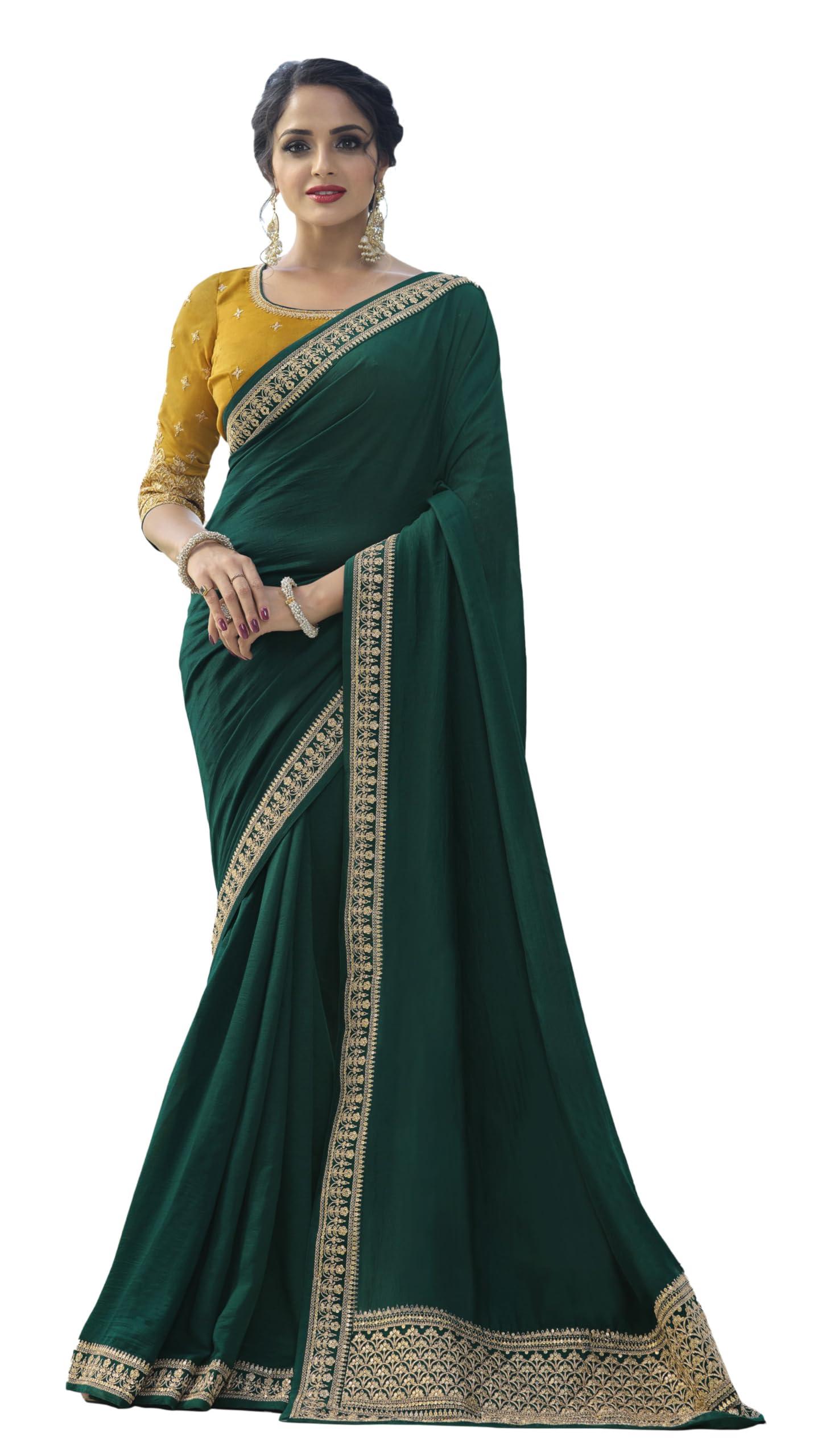 DRAVINAM Trends Women's Embroidered Silk saree with Unstitched Embroidered Blouse Piece