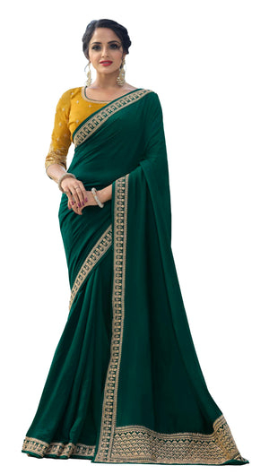DRAVINAM Trends Women's Embroidered Silk saree with Unstitched Embroidered Blouse Piece