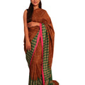 DRAVINAM Trends Women's & Girl's Cotton Blend Saree With Blouse Piece (Ikkat2_12_Brown and Green)