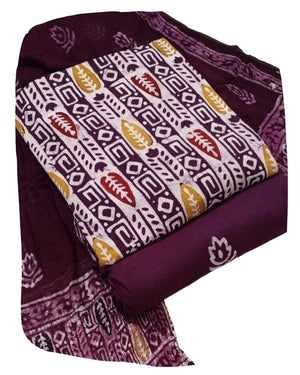 DRAVINAM Trends Unstitched Jaipuri Handmade Wax Batik Print Premium Cotton Dress Material with Pure Chiffon Dupatta