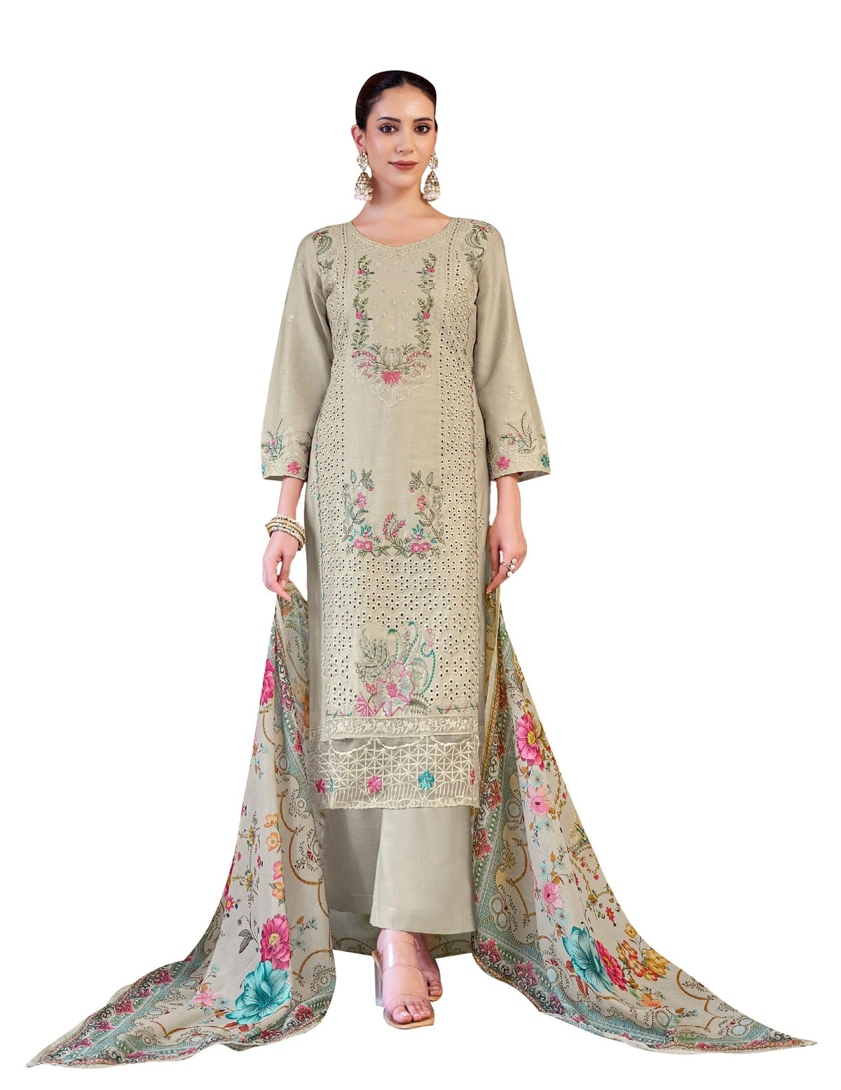 DRAVINAM Trends Kurti 2.50 mtrs,Pure Cotton Solid (2.7 m), Pure Cotton Mal Mal Print Dupatta (2.25 m)|Green
