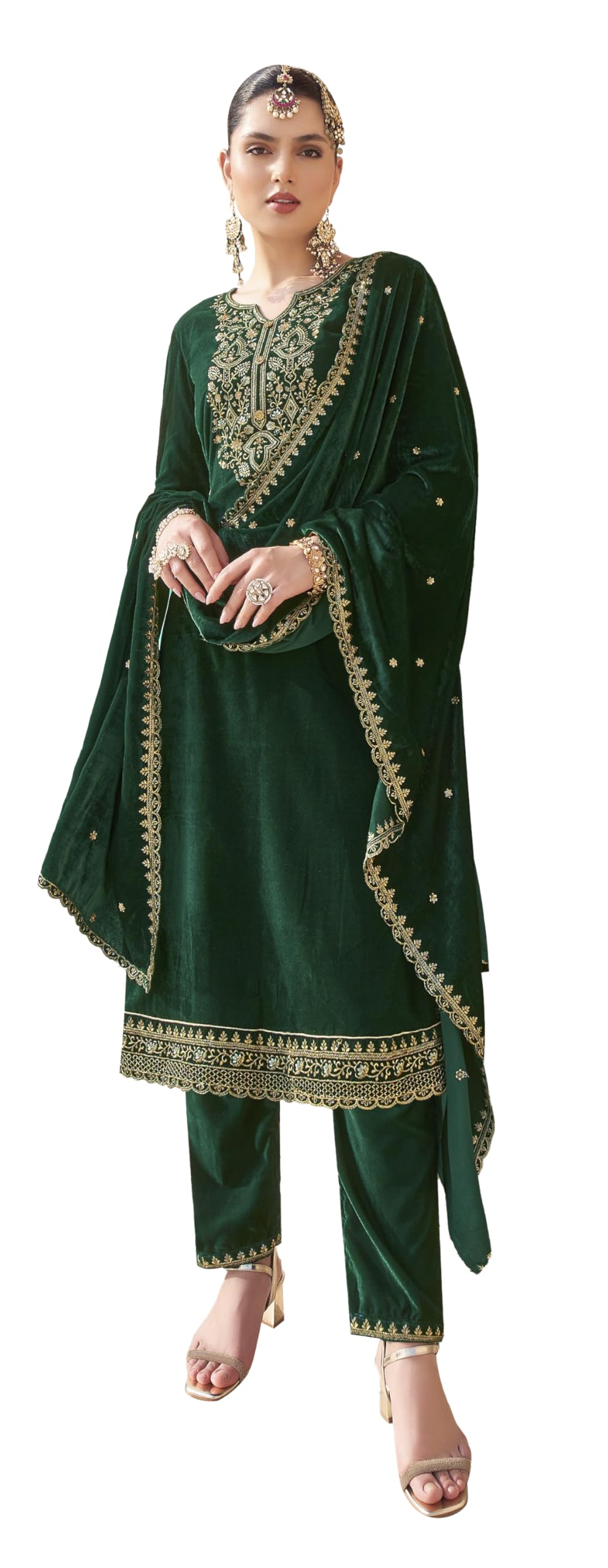 DRAVINAM Trends Women's Unstitched Premium Velvet Embroidered Salwar Suit Dress Material With Dupatta and Unstitch Bottoms