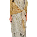 DRAVINAM Trends Women's Unstitched Digital Printed Pure Viscose Masline Embroidered Summer wear Salwar Suit Dress Material with Bemberg Chiffon Digotal Printed Dupatta (Beige Grey)