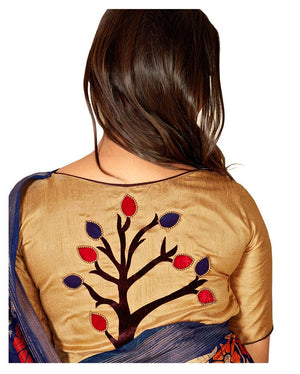 DRAVINAM Trends Women's Khadi Linen Saree With Un-stitched Blouse (SareePe_10_Gold & Blue)