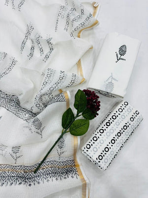DRAVINAM Trends Sanganeri Hand Block Print Pure Cambric Unstitched Cotton Suit Dress Material with Kota Doriya Hand Printed Dupatta