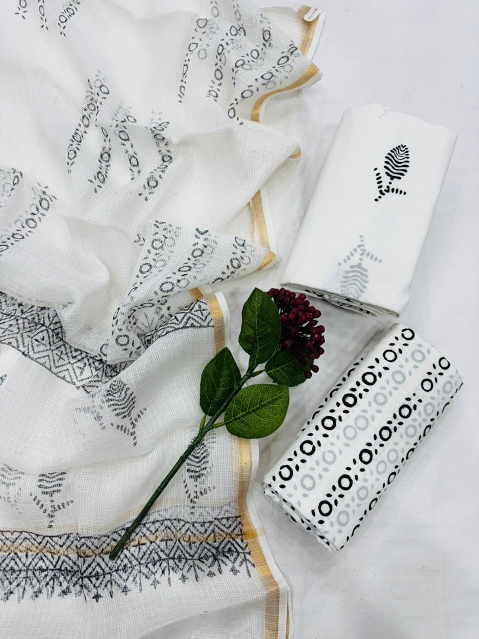 DRAVINAM Trends Sanganeri Hand Block Print Pure Cambric Unstitched Cotton Suit Dress Material with Kota Doriya Hand Printed Dupatta