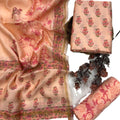 Women's Unstitched Chanderi Salwar Suit Dress Material with Shantoon Bottom & Printed Chanderi Dupatta (Peach Floral Print)