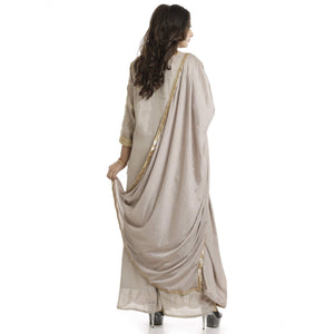 DRAVINAM Trends Women's Upada Silk Heavy Embroidered Stone Work Sharara Gharara Palazzo Suit Material with Dupatta (Fully Stitched Palazzo Max Waist size 44") (Grey)