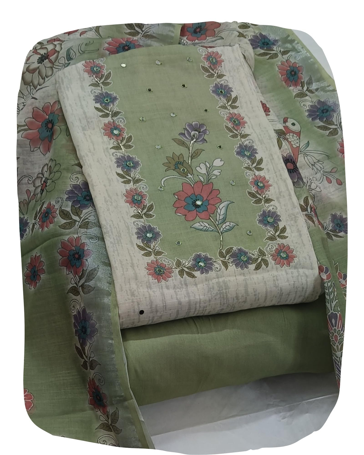 DRAVINAM Trends Women's Premium Pure Linen Floral Printed Unstitched Salwar Suit Dress Material with Dupatta