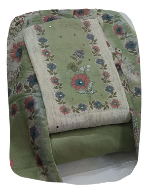 DRAVINAM Trends Women's Premium Pure Linen Floral Printed Unstitched Salwar Suit Dress Material with Dupatta