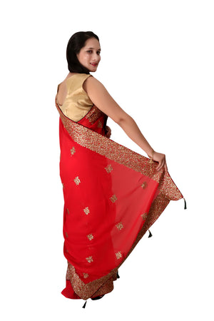 DRAVINAM Trends Women's Stone Work Vichitra Silk Saree with Unstitched Blouse Piece