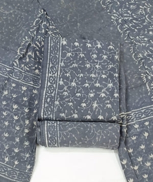 DRAVINAM Trends Hand Block Print Sanganeri Cambric Unstitched Cotton Suit Dress Material for Women with Mulmul Cotton Hand Printed Dupatta