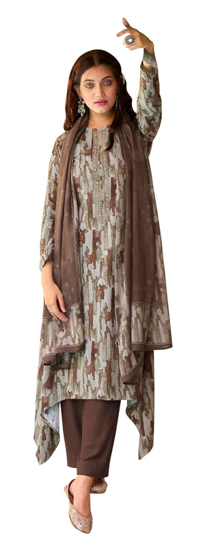DRAVINAM Trends Women's Unstitched digital Print Woollen Viscose Pashmina embroidered Salwar Suit Dress Material with Wool Pashmina Digital Printed Shawl Dupatta