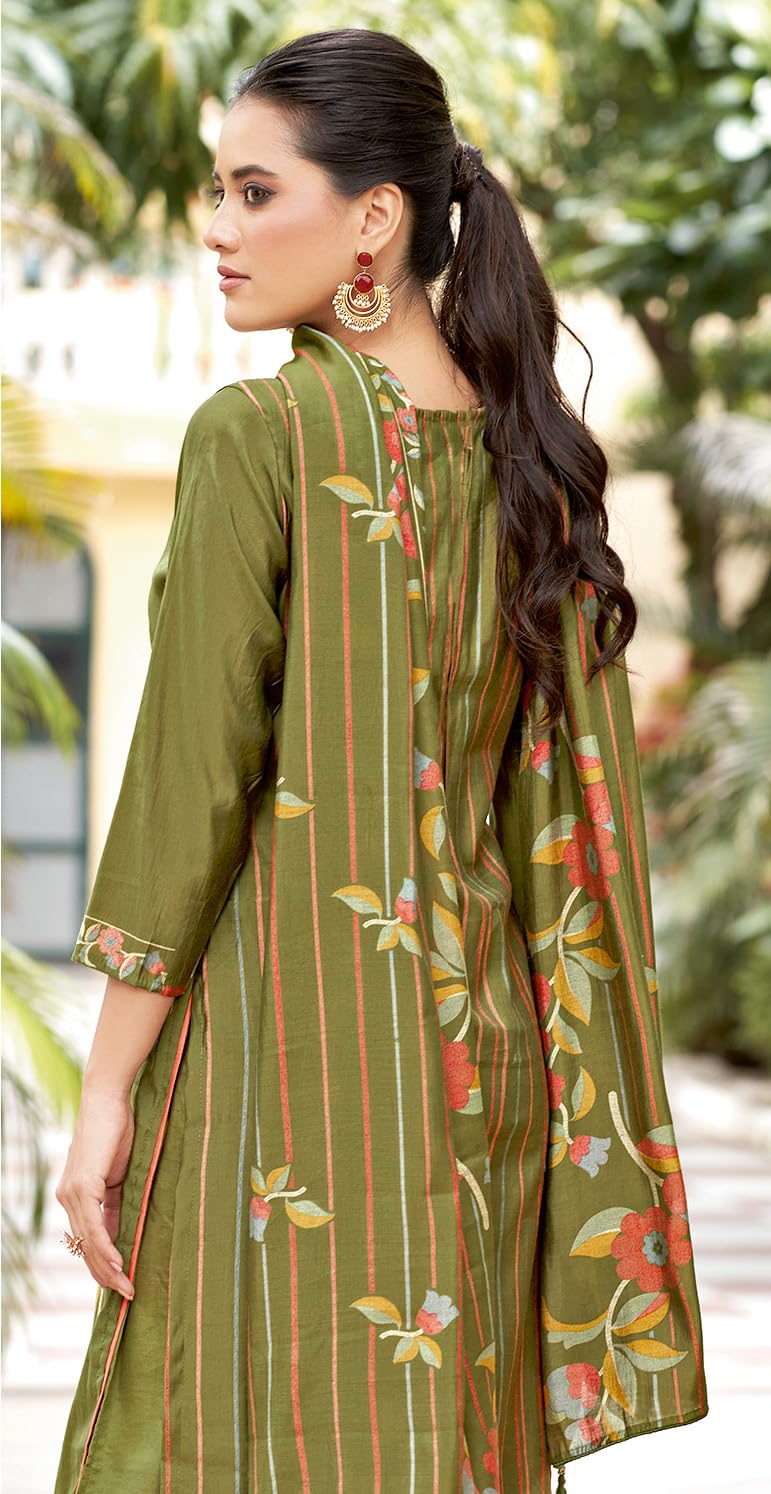 DRAVINAM Trends Women's Unstitched Salwar Suit Dress Material Modal Silk Discharge Foil Print Embroidered Kameez Plain Unstitched Bottoms and Modal Silk Discharge Foil Print Dupatta