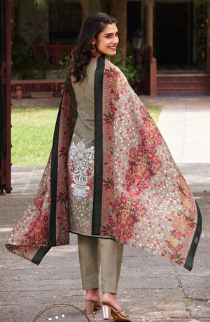 DRAVINAM Trends Lawn Cotton Pakistani Embroidered Suit Dress Material with Unstitched Bottoms and Cotton Dupatta