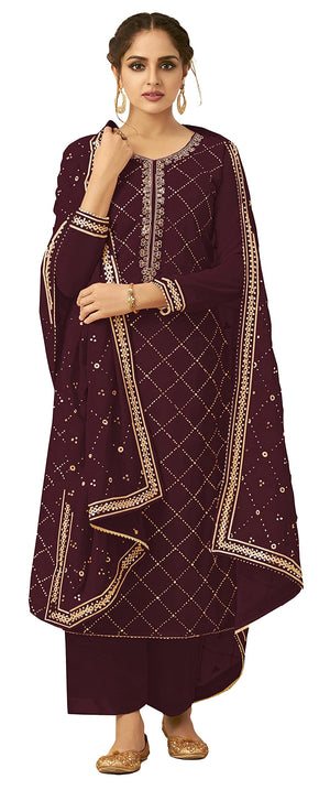 DRAVINAM Trends Women’s Georgette Unstitched Sequence Embroidered Pakistani Salwar Suit FabricDress Material with Zari Embroidery Dupatta (pink)