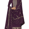 DRAVINAM Trends Women's Pure Georgette Zari Embroidered Palazo Suit Dress Material with Jari Embroidered Georgette Dupatta (Free Size_Bottle Falsa)