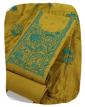 DRAVINAM Trends Women's Premium Malai Cotton Heavy Neck Embroidered Unstitched Salwar Suit Dress Material with Soft Silk Embroidered Dupatta