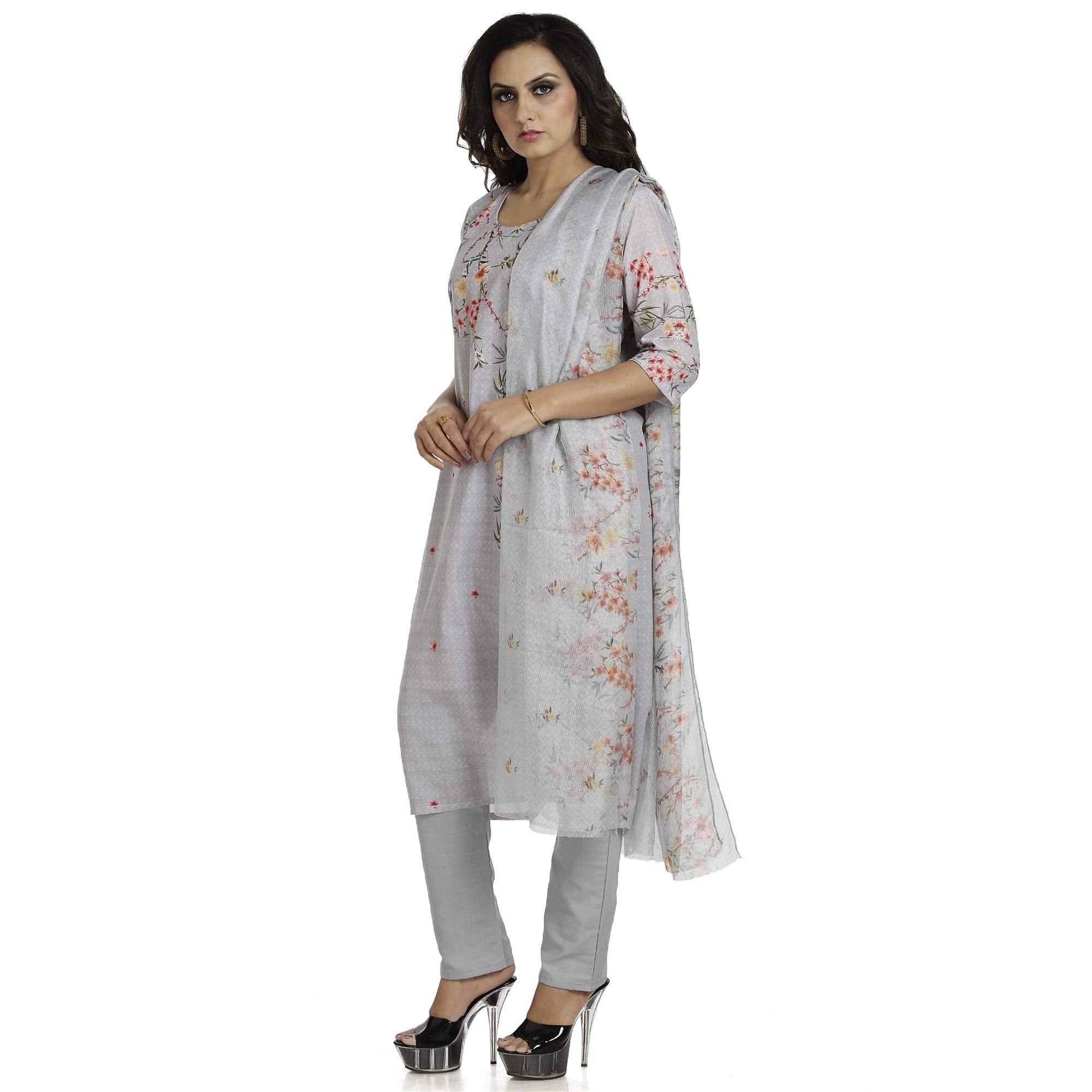 DRAVINAM Trends Women's Unstitched Muslin Digital Printed Salwar Suit Dress Material with Tabby Lining Printed Dupatta (Free size_Sea Green)