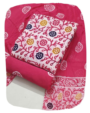 DRAVINAM Trends Unstitched Jaipuri Handmade Wax Batik Print Premium Cotton Dress Material with Pure Chiffon Dupatta
