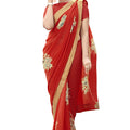 DRAVINAM Trends Women's Georgette Soft Weightless Floral Printed Saree with Jama Border and Blouse Piece (RT_WLF_20, Red)