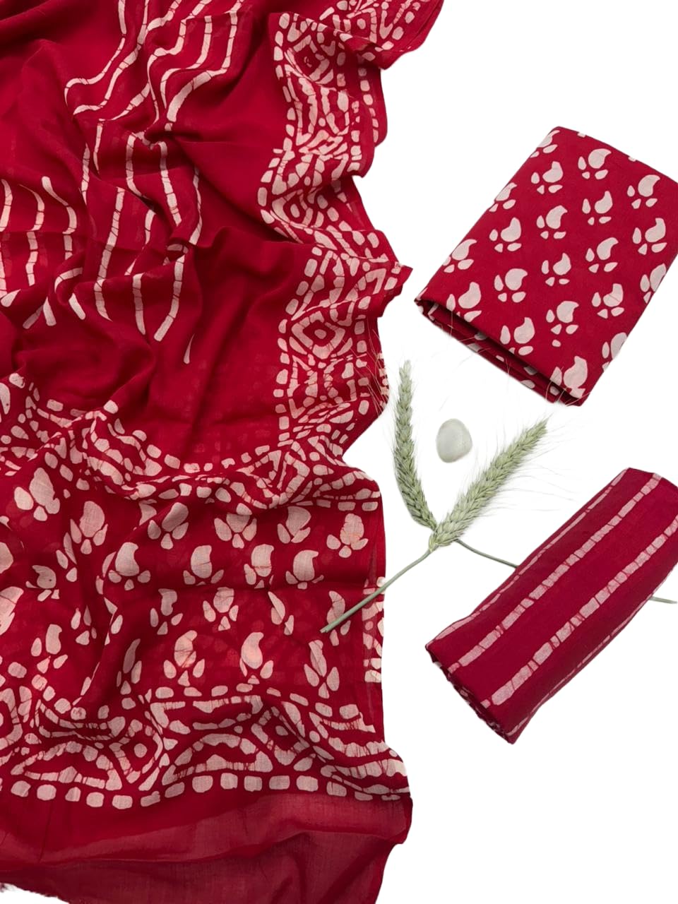 DRAVINAM Trends Hand Block Print Sanganeri Cambric Unstitched Cotton Suit Dress Material for Women with Mulmul Cotton Hand Printed Dupatta