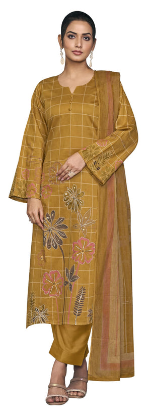 DRAVINAM Trends Women's Unstitched Salwar Suit Dress Material Pure Jam Silk Discharge Print Embroidered Hand Work Kameez Plain Unstitched Bottoms and Pure Lawn Digital Foil Print Dupatta