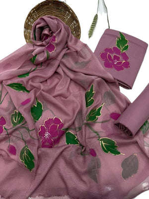 DRAVINAM Trends Hand Block Print Cambric Cotton Unstitched Salwar Suit Set for Women with Pure Chiffon Hand Printed Dupatta