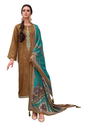 DRAVINAM Trends Women's Digital printed Zari Embroidered Pure Woolen Pashmina Unstitched Salwar suit Dress Material with Pure Pashmina Shawl Dupatta