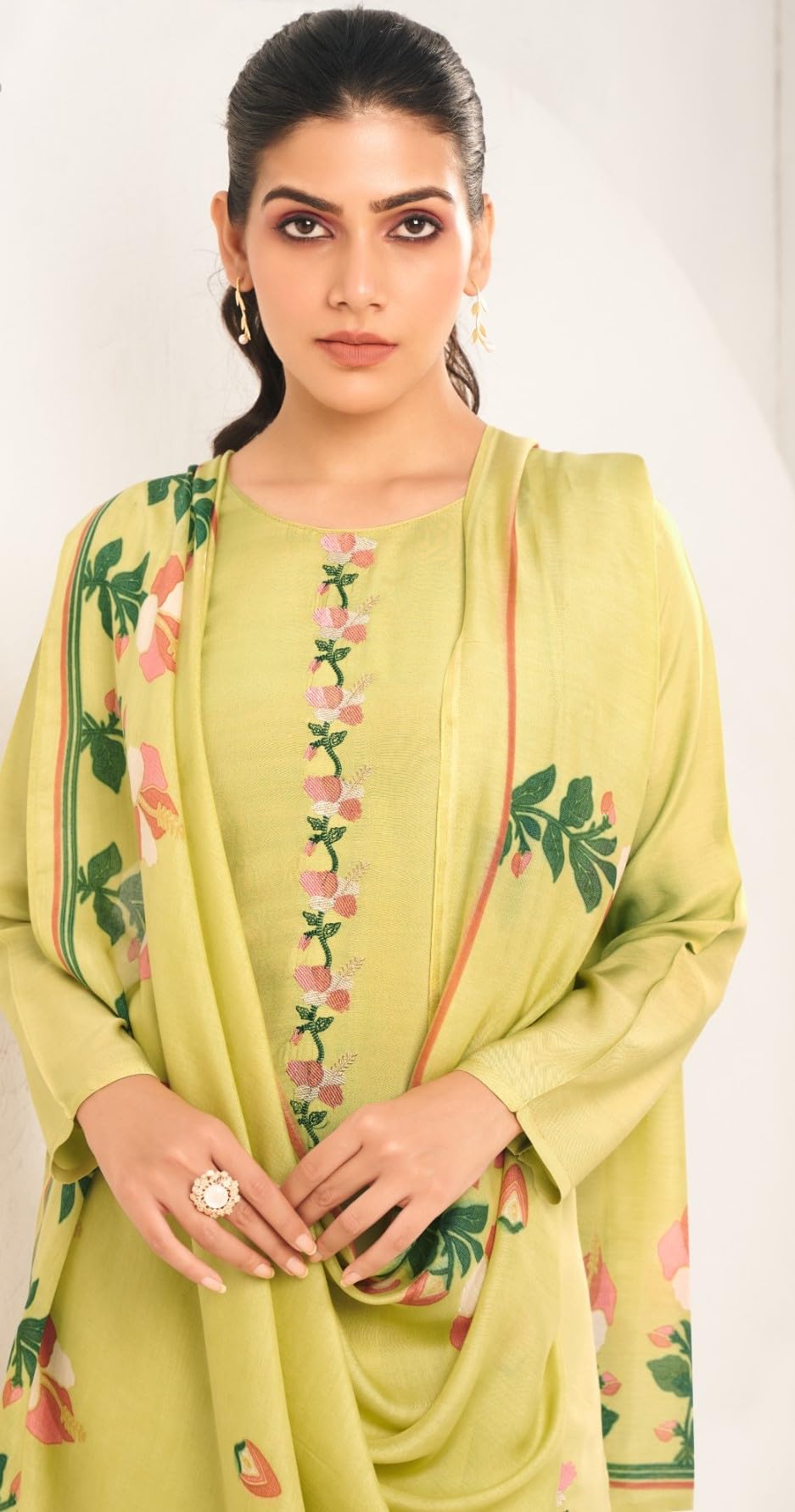 DRAVINAM Trends Women's Premium Maslin Unstitch Suit Dress Material: Zari Embroidery Top Fabric, Heavy Maslin Bottom & Dupatta