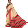 DRAVINAM Trends Women's Khadi Linen Saree With Blouse Piece (SareePL_2_Beige & Peach)