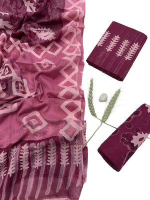 DRAVINAM Trends Hand Block Print Sanganeri Cambric Unstitched Cotton Suit Dress Material for Women with Mulmul Cotton Hand Printed Dupatta